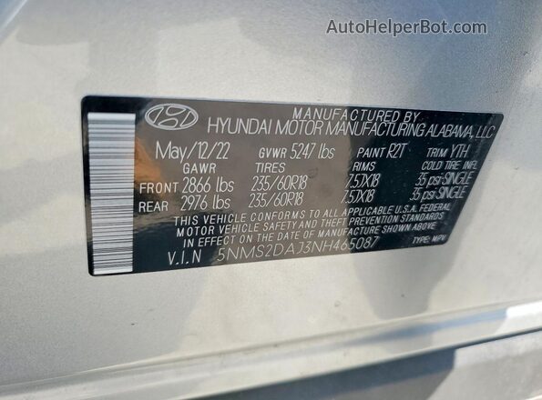 5NMS2DAJ3NH465087 2022 HYUNDAI SANTA Gray VIN sticker view