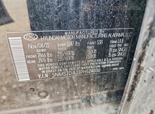 5NMS2DAJ3PH524030 2023 HYUNDAI SANTA Черный Вид наклейки с VIN-кодом