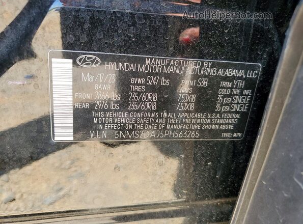 5NMS2DAJ5PH563265 2023 HYUNDAI SANTA Black Vista de la etiqueta del VIN