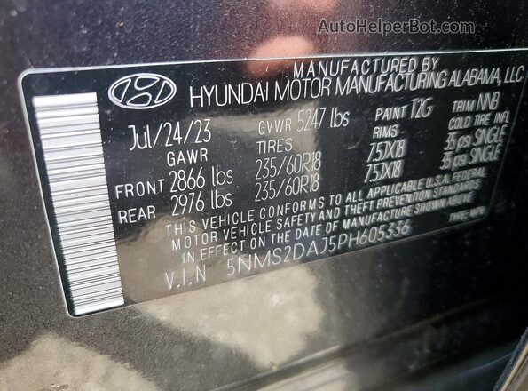 5NMS2DAJ5PH605336 2023 HYUNDAI SANTA Gray Vista de la etiqueta del VIN