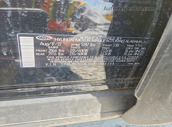 5NMS2DAJ6PH494344 2023 HYUNDAI SANTA Black Вид наклейки з VIN-кодом