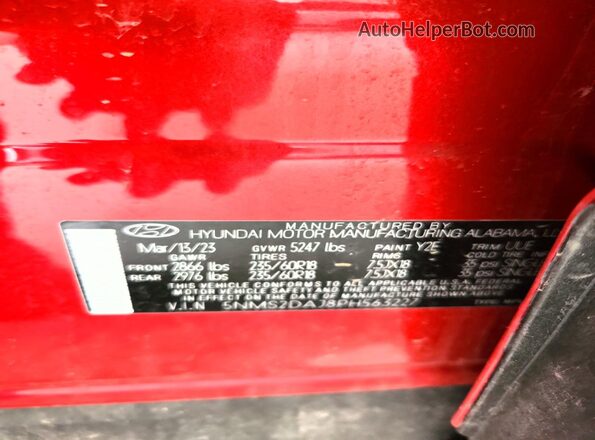 5NMS2DAJ8PH563227 2023 HYUNDAI SANTA Red VIN sticker view