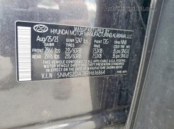 5NMS2DAJ8PH616864 2023 HYUNDAI SANTA Charcoal 360 interior view