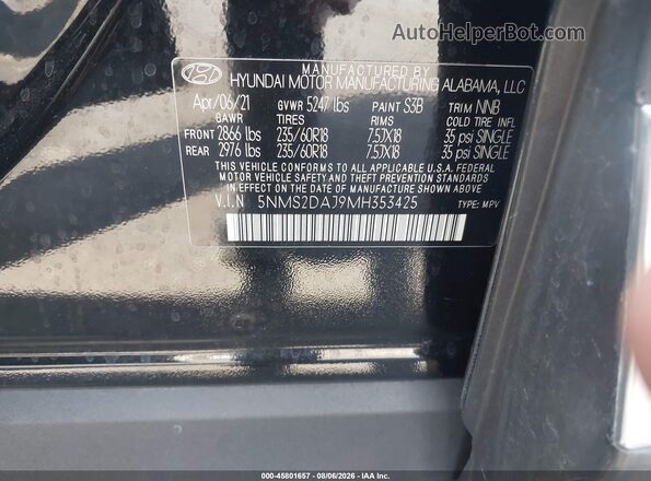 5NMS2DAJ9MH353425 2021 HYUNDAI SANTA FE Black Շարժիչի բաժամունքի տեսք