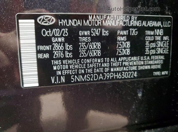 5NMS2DAJ9PH630224 2023 HYUNDAI SANTA Gray 360 interior view