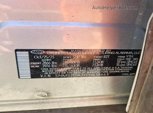 5NMS2DAJ9PH638663 2023 HYUNDAI SANTA Серебряный Вид наклейки с VIN-кодом