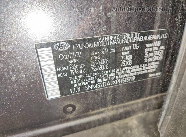5NMS2DAJXPH513719 2023 HYUNDAI SANTA Gray Widok naklejki z numerem VIN