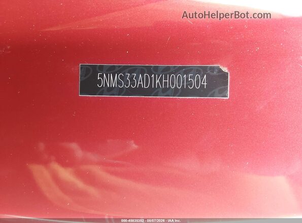 5NMS33AD1KH001504 2019 HYUNDAI SANTA FE Red Widok komory silnika