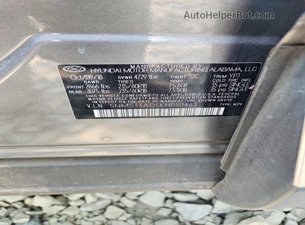 5NMS33AD5KH050463 2019 HYUNDAI SANTA Gray ძრავის განყოფილების ხედი