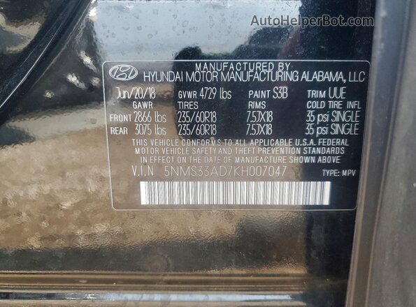 5NMS33AD7KH007047 2019 HYUNDAI SANTA Black სალონის 360-გრადუსიანი ხედი