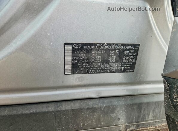 5NMS34AJ2NH472951 2022 HYUNDAI SANTA Silver Շարժիչի բաժամունքի տեսք