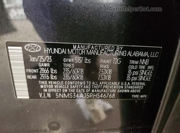 5NMS34AJ5PH546768 2023 HYUNDAI SANTA Charcoal Панорамний вид салону 360°