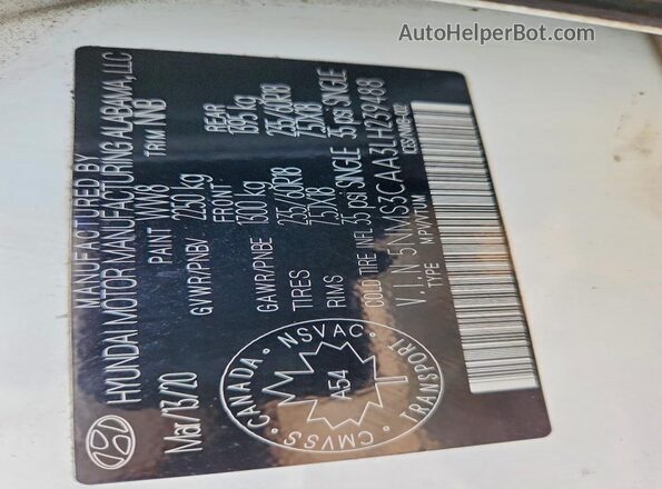 5NMS3CAA3LH239488 2020 HYUNDAI SANTA White 360 interior view