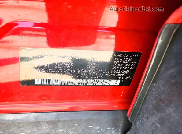 5NMS3CAD2LH230839 2020 HYUNDAI SANTA Red Вид підкапотного простору