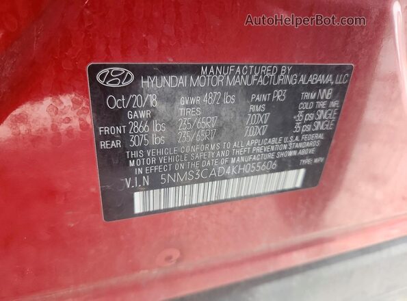 5NMS3CAD4KH055606 2019 HYUNDAI SANTA Red 360 interior view