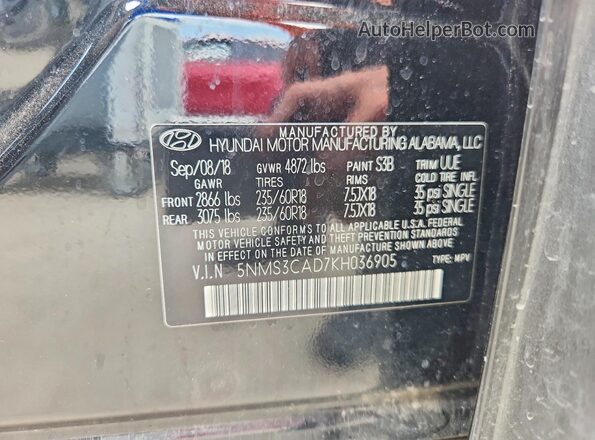 5NMS3CAD7KH036905 2019 HYUNDAI SANTA Черный Вид наклейки с VIN-кодом