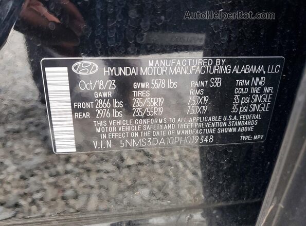 5NMS3DA10PH019348 2023 HYUNDAI SANTA Black Вид наклейки з VIN-кодом