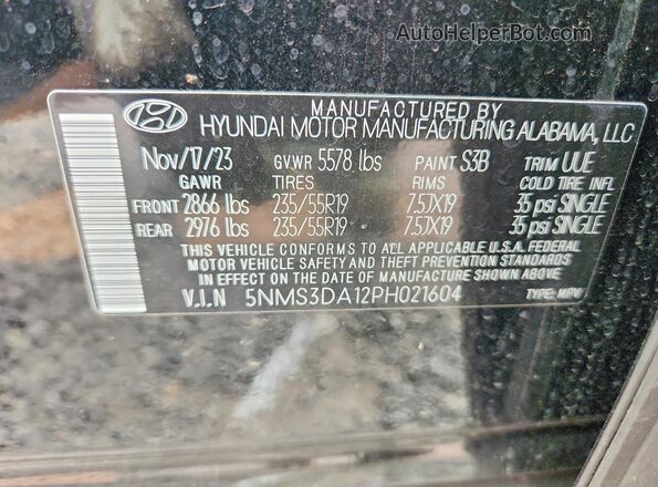 5NMS3DA12PH021604 2023 HYUNDAI SANTA Black Vista interior de 360 grados