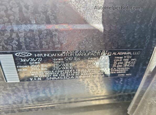 5NMS3DAJ0NH426566 2022 HYUNDAI SANTA Gray Engine compartment view