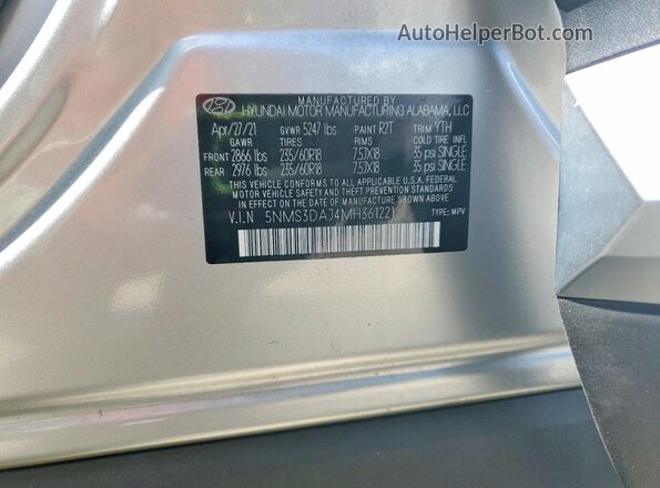 5NMS3DAJ4MH361221 2021 HYUNDAI SANTA Silver ძრავის განყოფილების ხედი