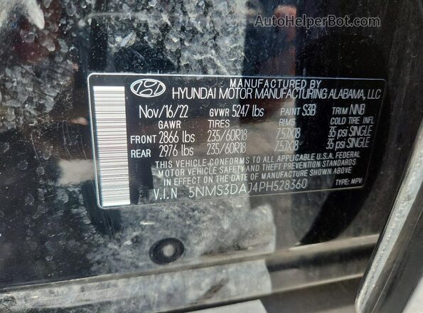 5NMS3DAJ4PH528360 2023 HYUNDAI SANTA Black Vista de la etiqueta del VIN