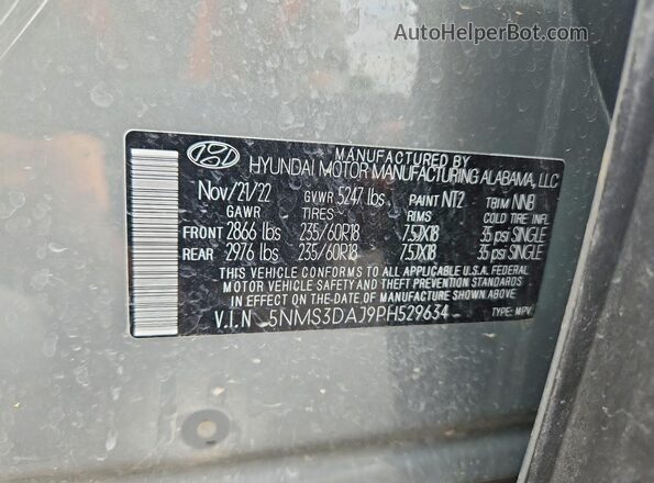 5NMS3DAJ9PH529634 2023 HYUNDAI SANTA Gray Widok naklejki z numerem VIN