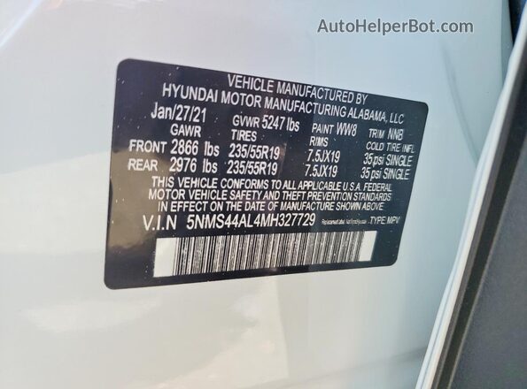 5NMS44AL4MH327729 2021 HYUNDAI SANTA White 