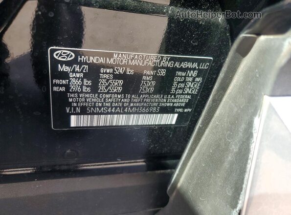 5NMS44AL4MH366983 2021 HYUNDAI SANTA Black VIN sticker view