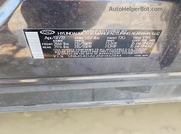 5NMS4DAL2NH452844 2022 HYUNDAI SANTA Gray Սալոնի 360 աստիճան տեսք