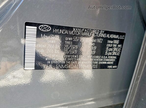5NMS4DAL2NH471703 2022 HYUNDAI SANTA Серый Вид наклейки с VIN-кодом