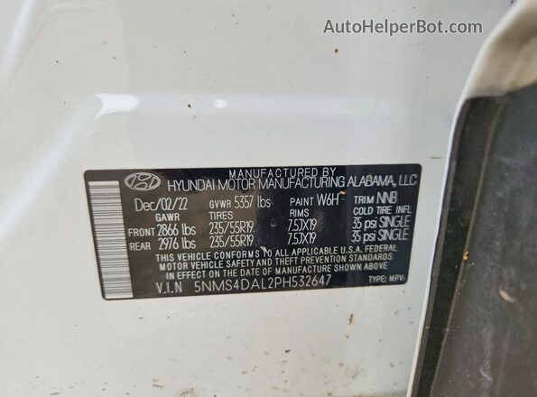 5NMS4DAL2PH532647 2023 HYUNDAI SANTA White 360 interior view