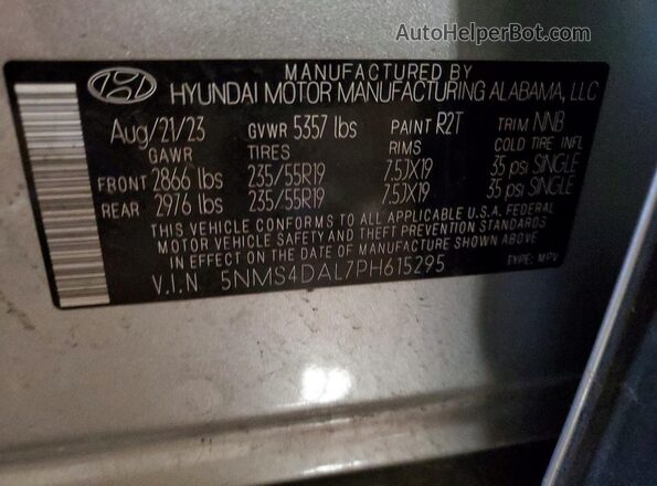 5NMS4DAL7PH615295 2023 HYUNDAI SANTA Gray VIN կոդի պիտակի տեսք