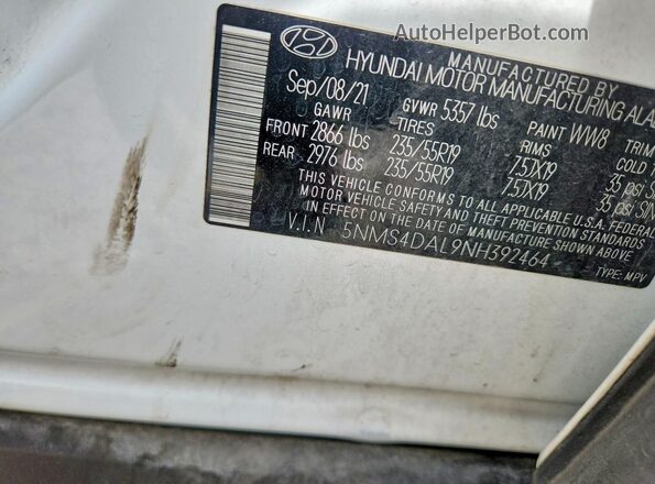 5NMS4DAL9NH392464 2022 HYUNDAI SANTA Белый Вид подкапотного пространства