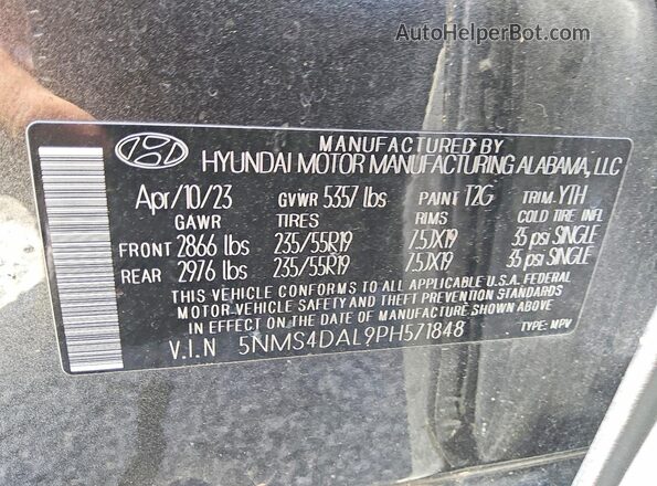 5NMS4DAL9PH571848 2023 HYUNDAI SANTA Black Vista de la etiqueta del VIN