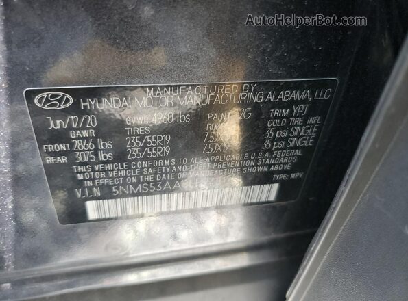 5NMS53AA0LH248126 2020 HYUNDAI SANTA Угольный Вид наклейки с VIN-кодом