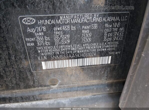 5NMS53AA5KH031024 2019 HYUNDAI SANTA FE Black Շարժիչի բաժամունքի տեսք