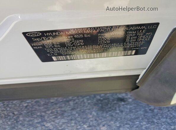 5NMS53AA9KH037330 2019 HYUNDAI SANTA Белый Вид наклейки с VIN-кодом