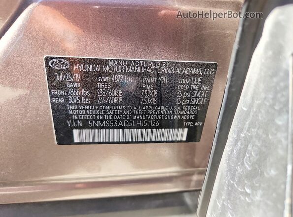5NMS53AD5LH151126 2020 HYUNDAI SANTA Серый Вид подкапотного пространства