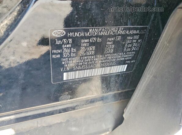 5NMS53AD8KH006435 2019 HYUNDAI SANTA Black Շարժիչի բաժամունքի տեսք