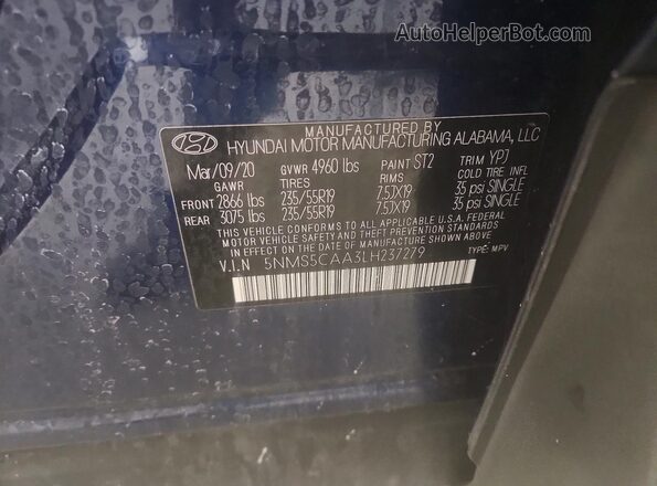 5NMS5CAA3LH237279 2020 HYUNDAI SANTA Blue VIN sticker view