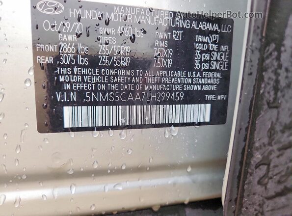 5NMS5CAA7LH299459 2020 HYUNDAI SANTA Silver Շարժիչի բաժամունքի տեսք