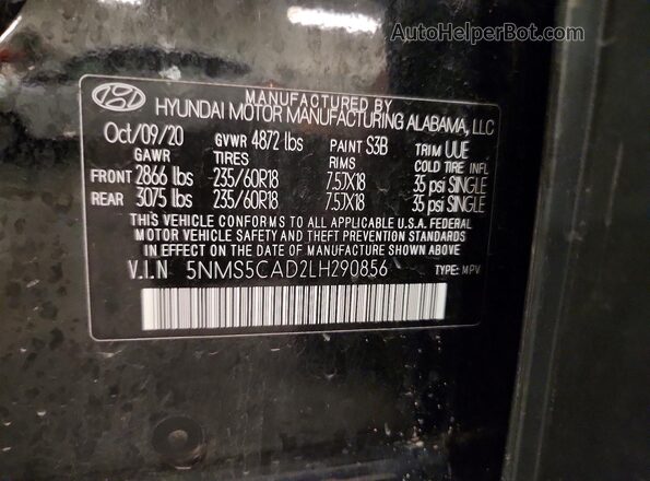 5NMS5CAD2LH290856 2020 HYUNDAI SANTA Black 360 interior view