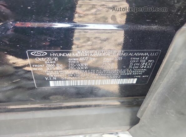 5NMS5CAD8KH055392 2019 HYUNDAI SANTA Black Engine compartment view