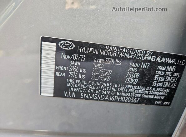 5NMS5DA16PH020367 2023 HYUNDAI SANTA Gray ძრავის განყოფილების ხედი