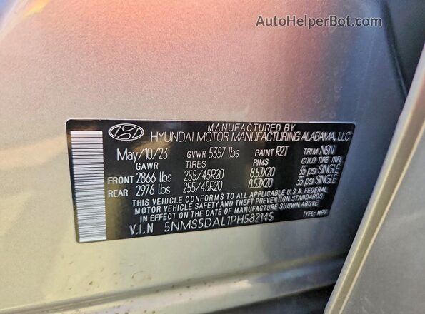 5NMS5DAL1PH582145 2023 HYUNDAI SANTA Silver Widok naklejki z numerem VIN