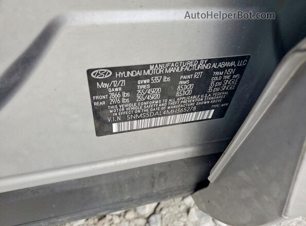 5NMS5DAL4MH365278 2021 HYUNDAI SANTA Silver Engine compartment view