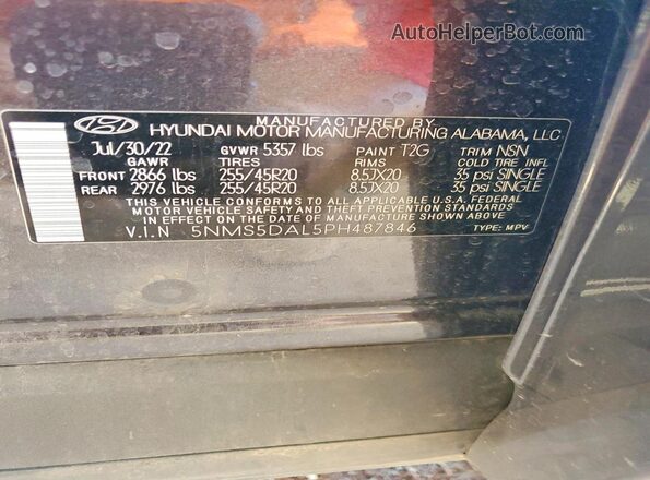 5NMS5DAL5PH487846 2023 HYUNDAI SANTA Charcoal 360 interior view