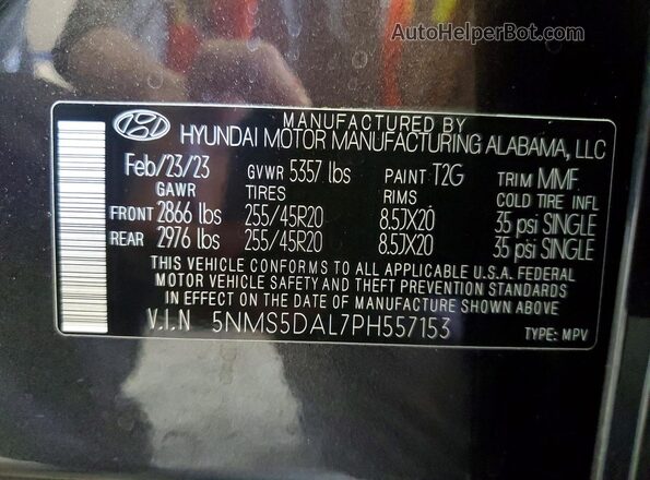 5NMS5DAL7PH557153 2023 HYUNDAI SANTA Black VIN կոդի պիտակի տեսք