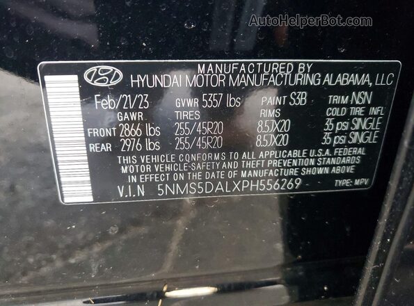 5NMS5DALXPH556269 2023 HYUNDAI SANTA Black VIN კოდის სტიკერის ხედი