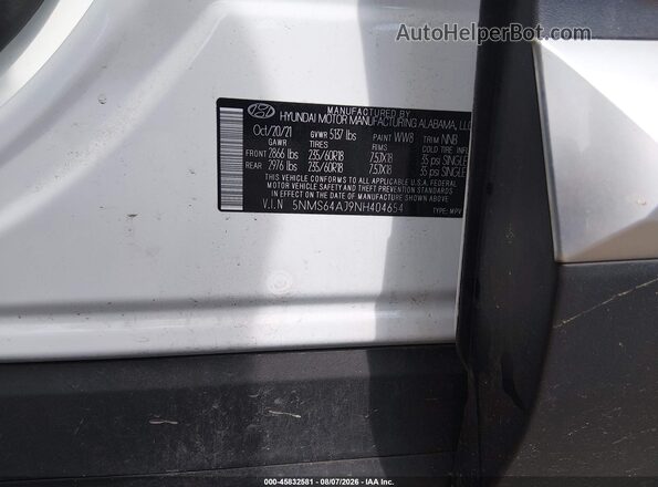 5NMS64AJ9NH404654 2022 HYUNDAI SANTA FE Белый Вид подкапотного пространства